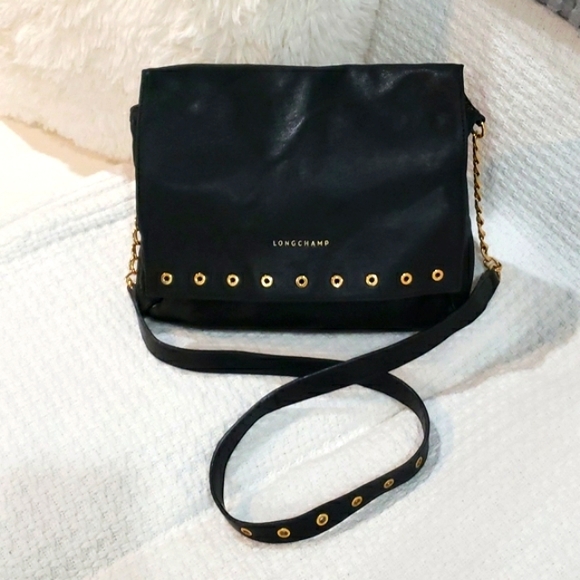 Longchamp Handbags - Longchamp  handbag Paris Rocks Black Leather crossbody bag shoulder bag
